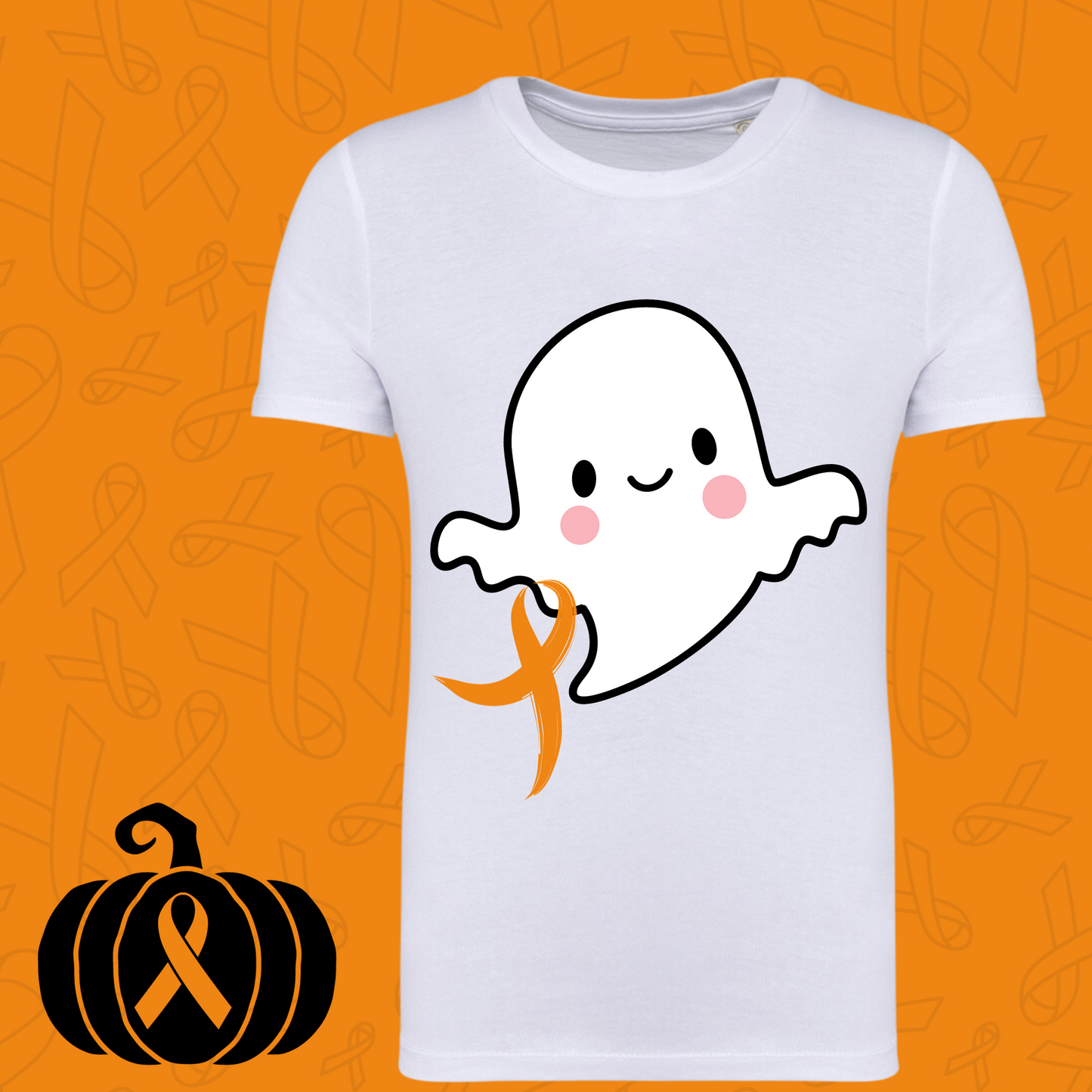 Cute Ghost with Cancer Ribbon