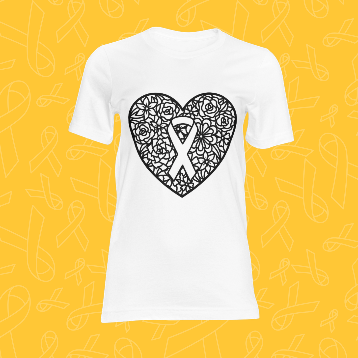 Floral Heart with Cancer Ribbon