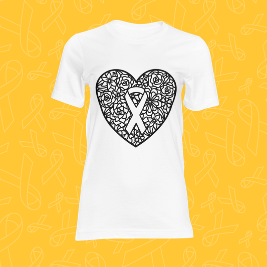 Floral Heart with Cancer Ribbon