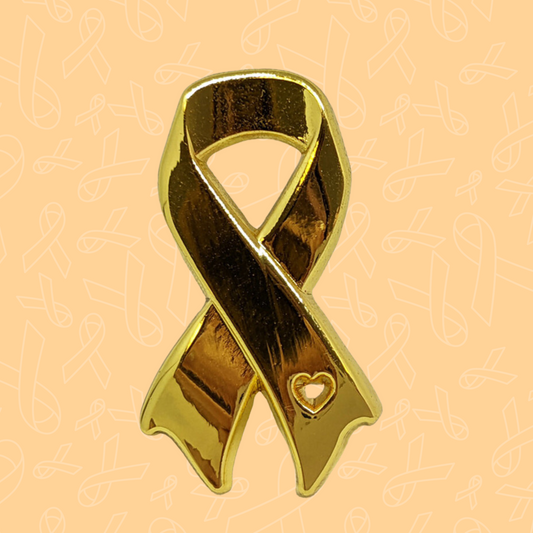 Heart Gold Ribbon Pin Badge